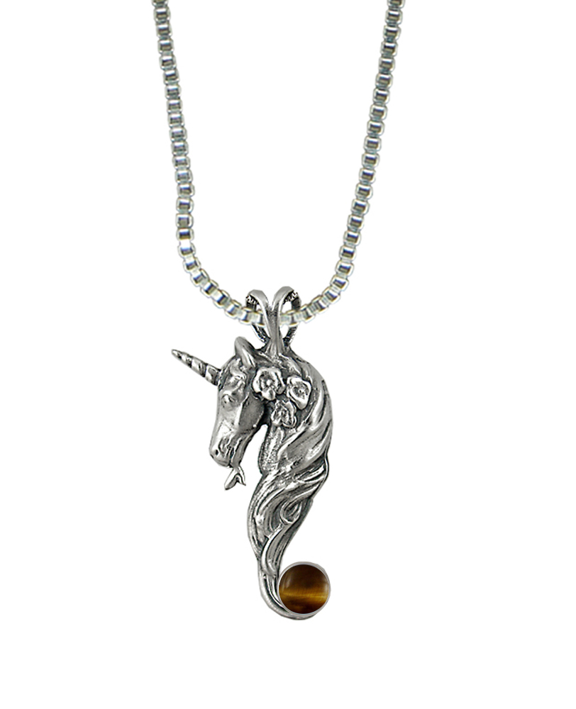 Sterling Silver Unicorn of Beauty Pendant With Tiger Eye